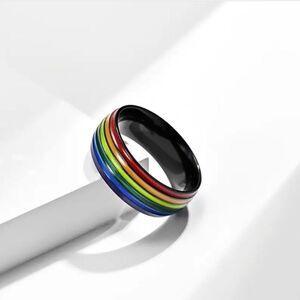 Unisex Rainbow Pride Ring BlackTone 7 8 9 10